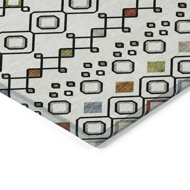 5' X 8' Ivory Red And Gray Geometric Washable Indoor Outdoor Area Rug