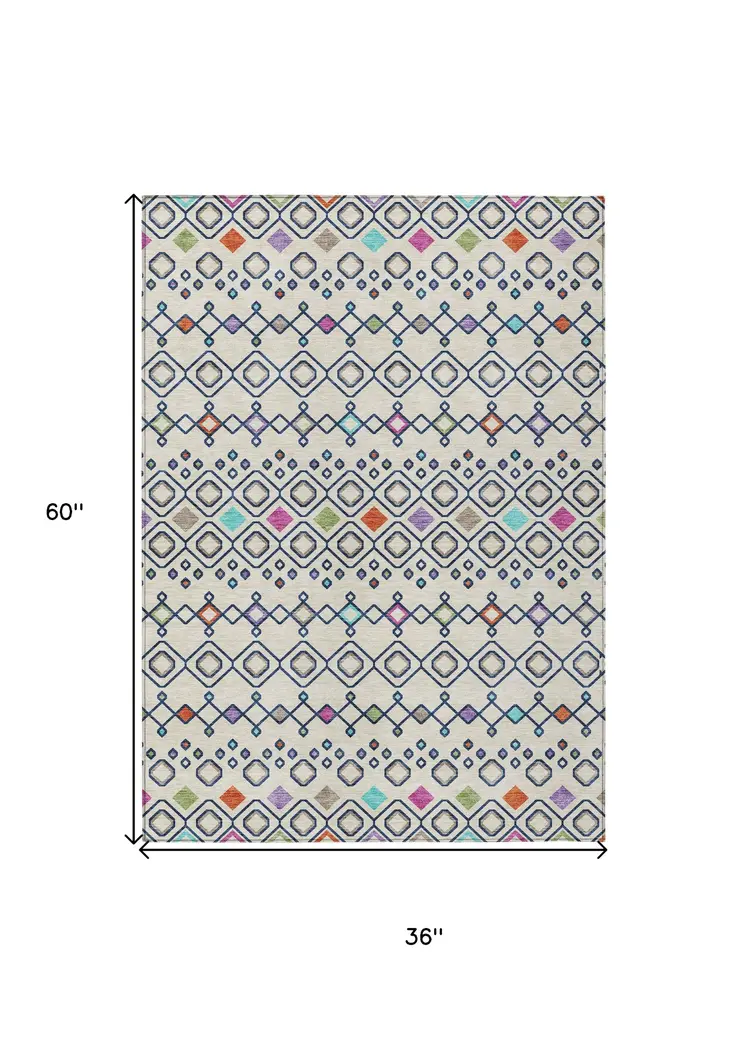 3' X 5' Linen Pink And Orange Geometric Washable Indoor Outdoor Area Rug