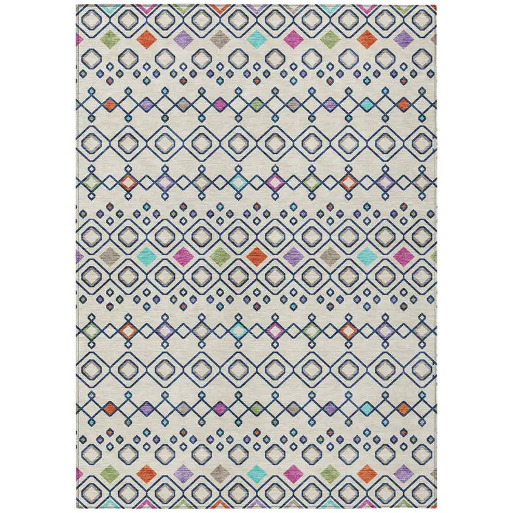 5' X 8' Linen Pink And Orange Geometric Washable Indoor Outdoor Area Rug