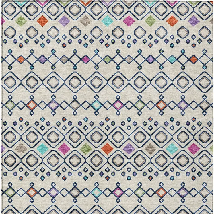 5' X 8' Linen Pink And Orange Geometric Washable Indoor Outdoor Area Rug