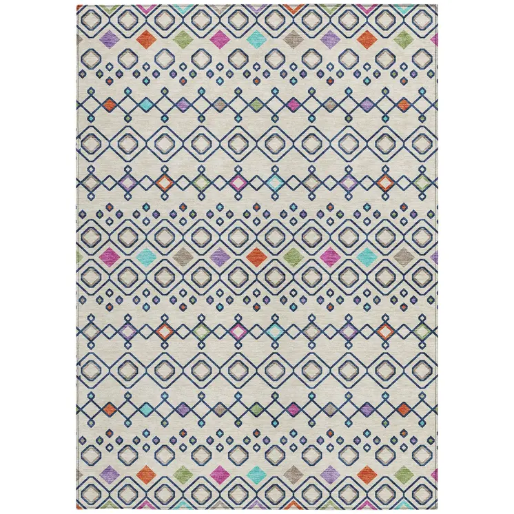 8' X 10' Linen Pink And Orange Geometric Washable Indoor Outdoor Area Rug
