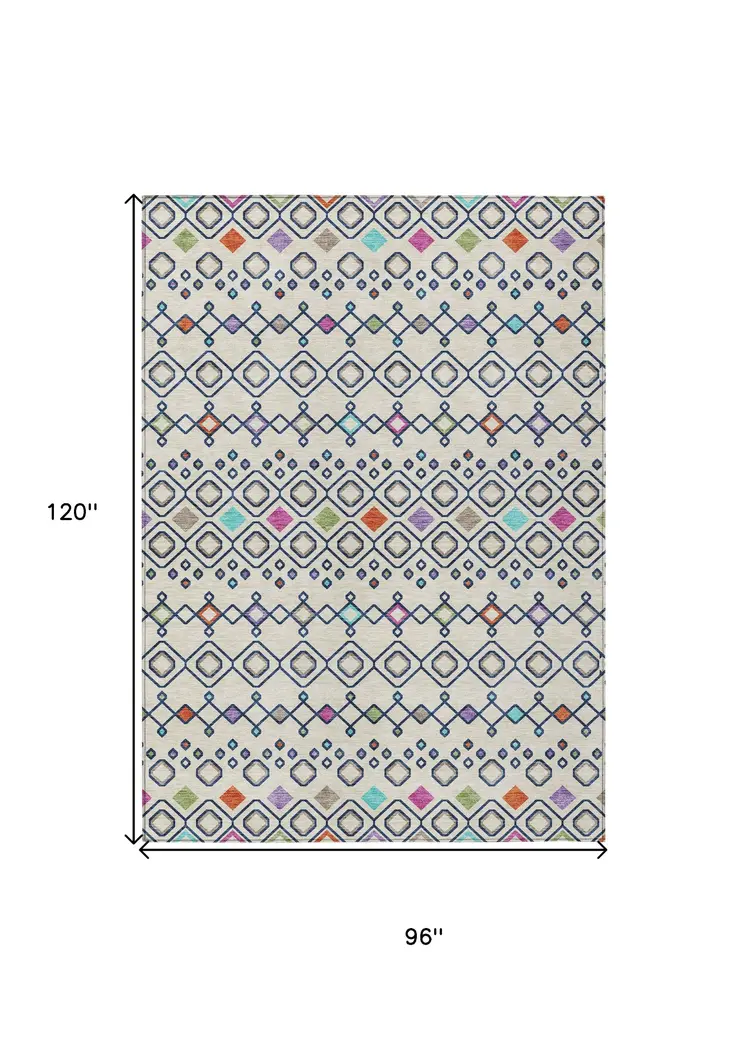 8' X 10' Linen Pink And Orange Geometric Washable Indoor Outdoor Area Rug