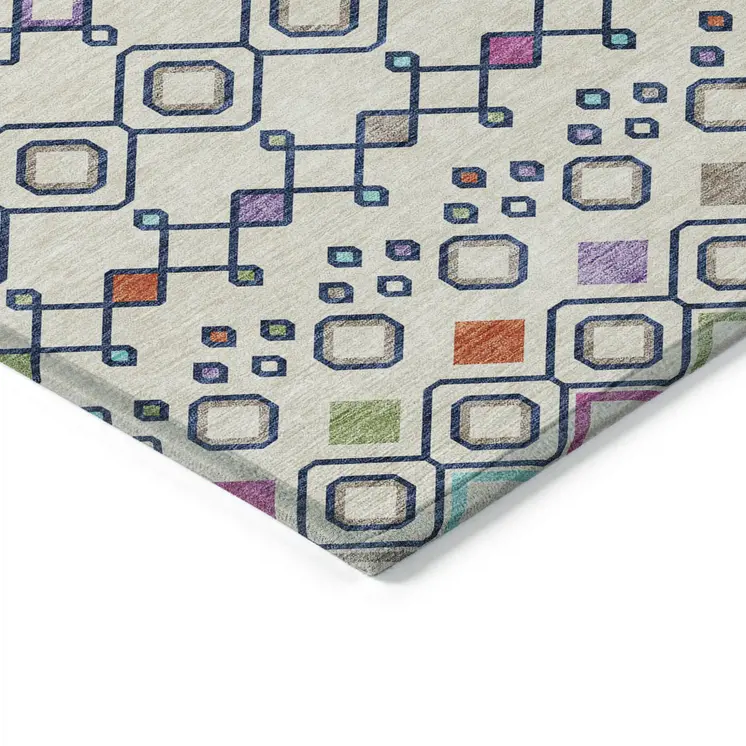 8' X 10' Linen Pink And Orange Geometric Washable Indoor Outdoor Area Rug