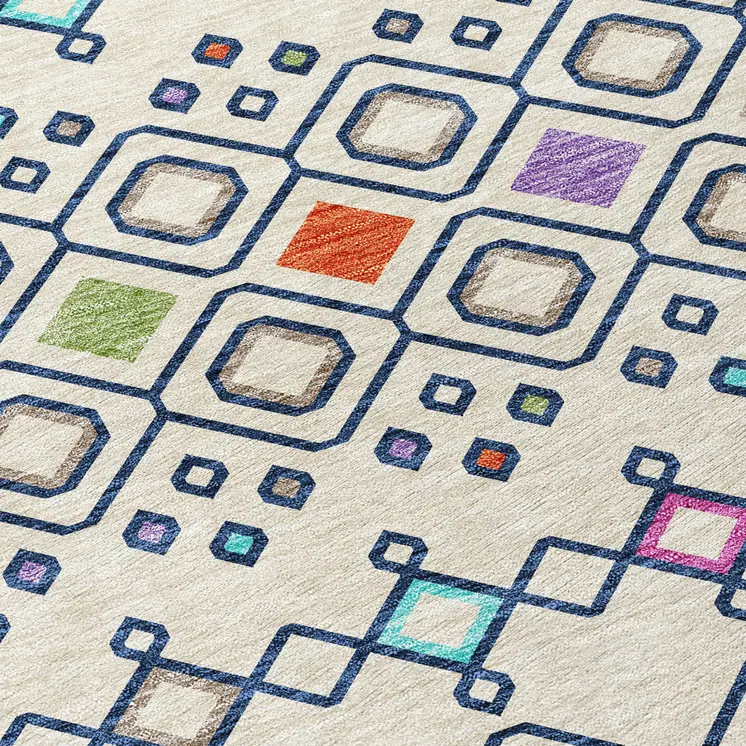 8' X 10' Linen Pink And Orange Geometric Washable Indoor Outdoor Area Rug