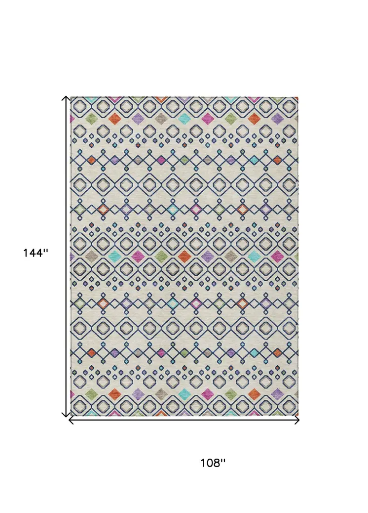 9' X 12' Linen Pink And Orange Geometric Washable Indoor Outdoor Area Rug