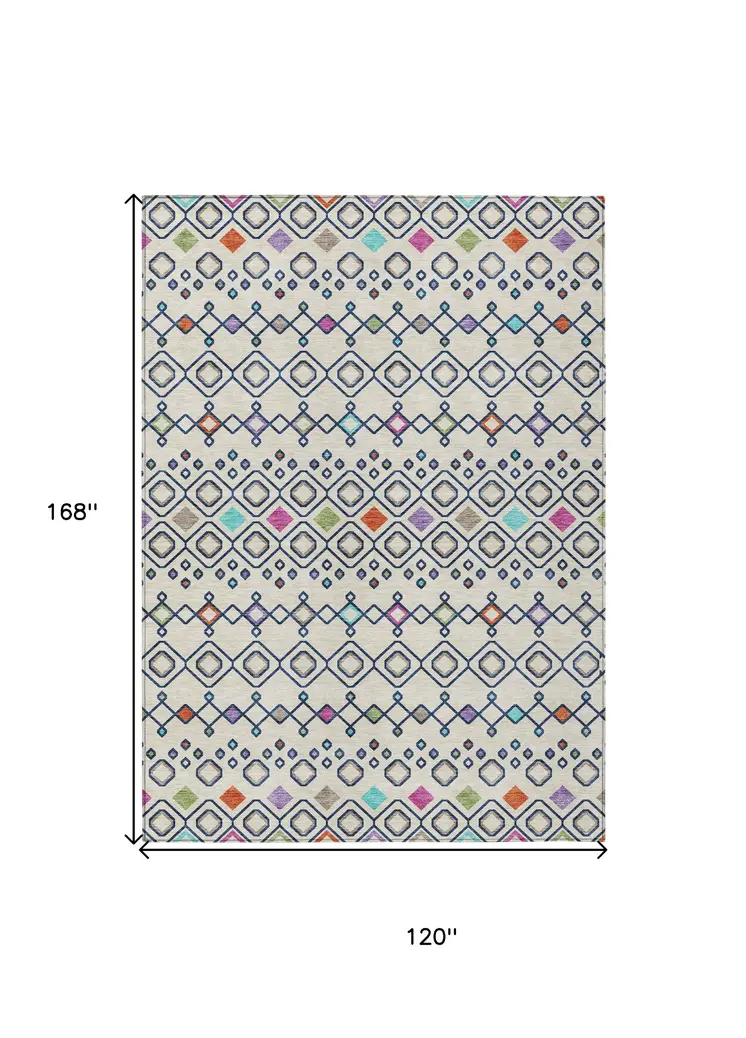 10' X 14' Linen Pink And Orange Geometric Washable Indoor Outdoor Area Rug