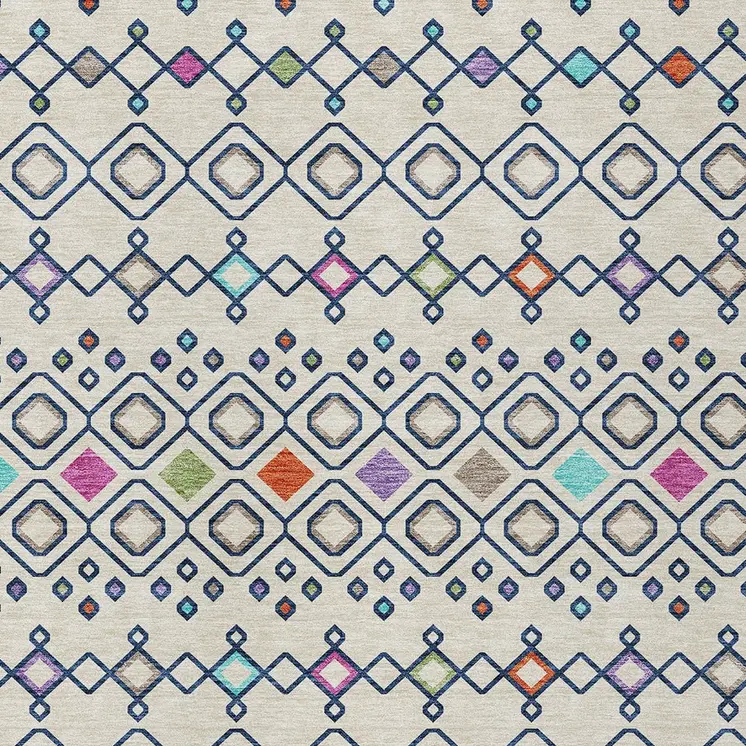 10' X 14' Linen Pink And Orange Geometric Washable Indoor Outdoor Area Rug