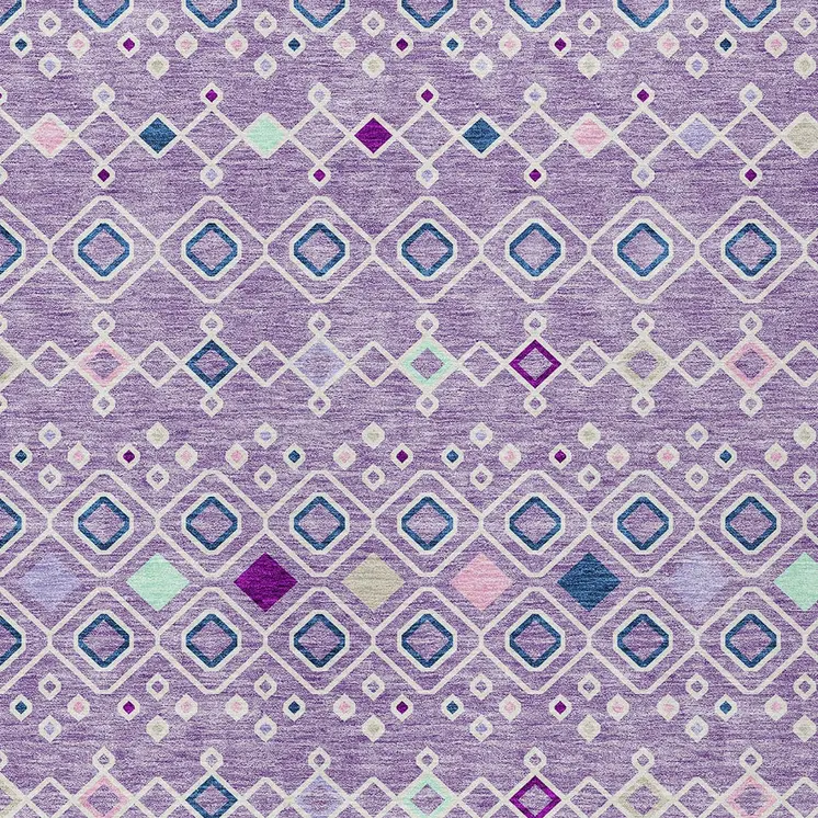 5' X 8' Lavender Ivory And Blue Geometric Washable Indoor Outdoor Area Rug