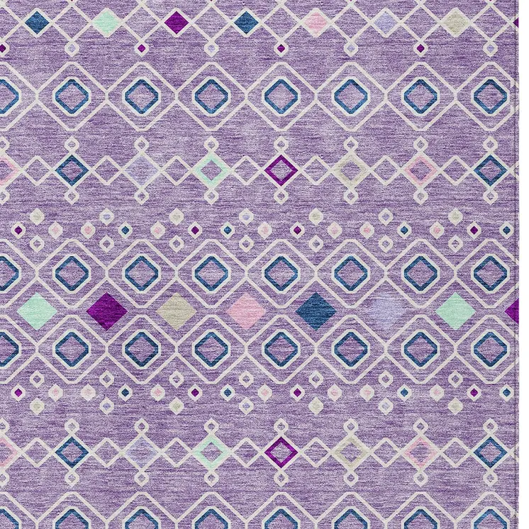 8' X 10' Lavender Ivory And Blue Geometric Washable Indoor Outdoor Area Rug