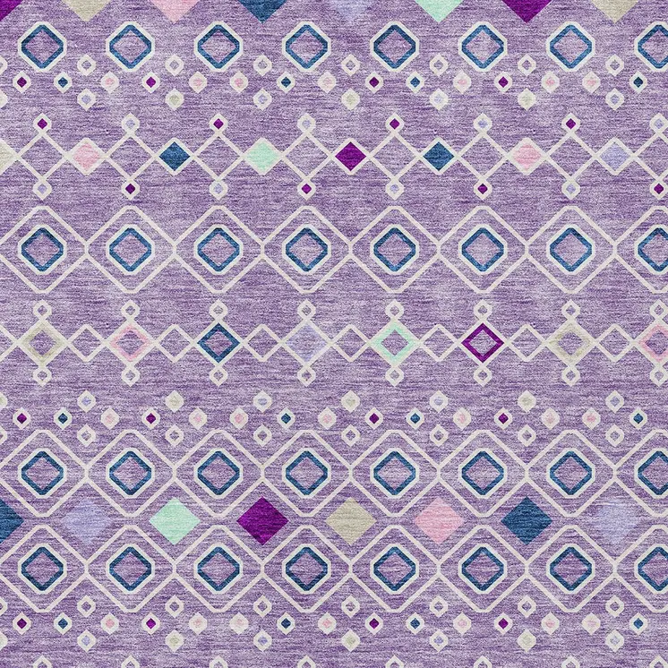 9' X 12' Lavender Ivory And Blue Geometric Washable Indoor Outdoor Area Rug