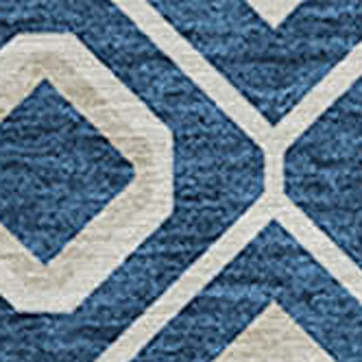 8' Navy Blue Ivory And Peach Round Geometric Washable Indoor Outdoor Area Rug