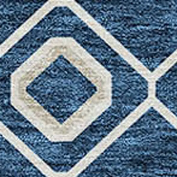 8' X 10' Navy Blue Ivory And Peach Geometric Washable Indoor Outdoor Area Rug