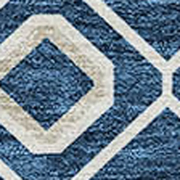 8' X 10' Navy Blue Ivory And Peach Geometric Washable Indoor Outdoor Area Rug