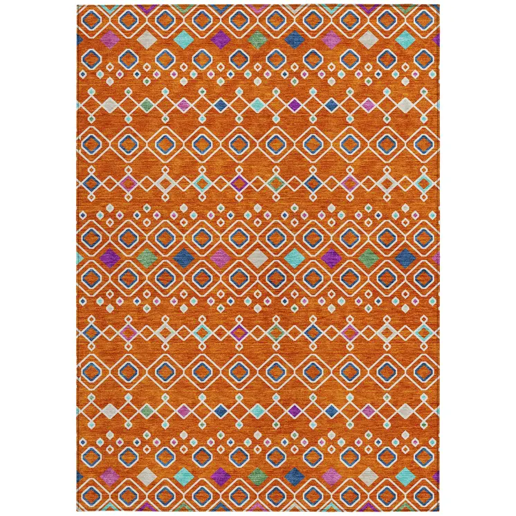 5' X 8' Orange Blue And Purple Geometric Washable Indoor Outdoor Area Rug