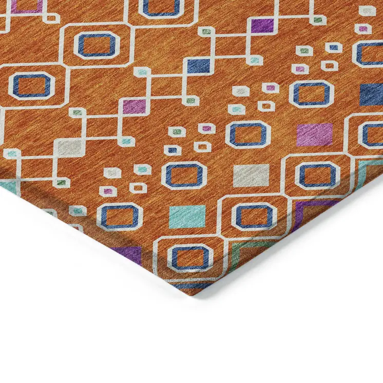 5' X 8' Orange Blue And Purple Geometric Washable Indoor Outdoor Area Rug