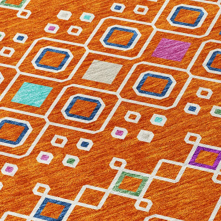 5' X 8' Orange Blue And Purple Geometric Washable Indoor Outdoor Area Rug