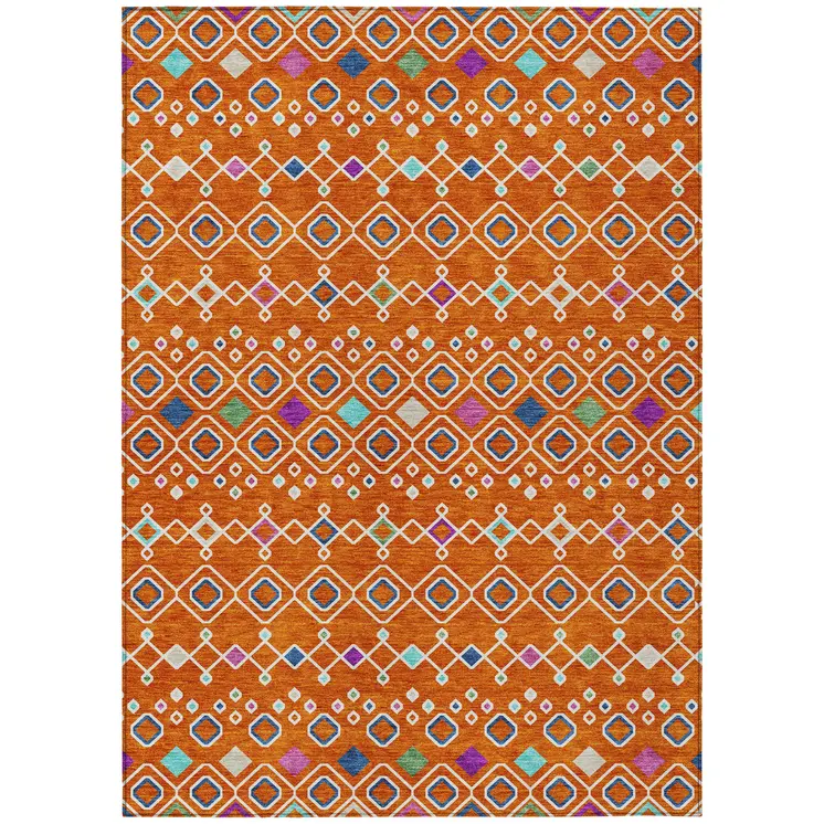 10' X 14' Orange Blue And Purple Geometric Washable Indoor Outdoor Area Rug