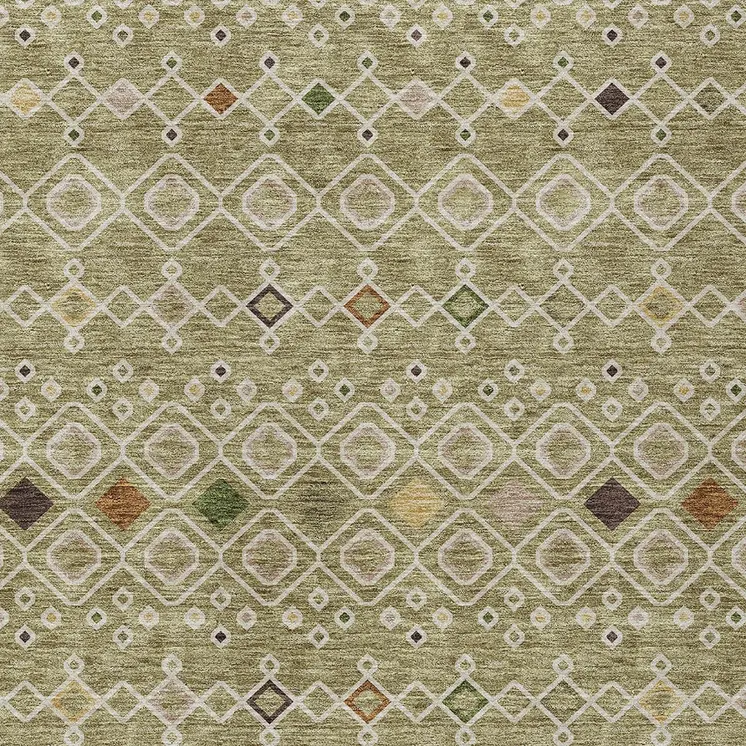 3' X 5' Sage Ivory And Beige Geometric Washable Indoor Outdoor Area Rug