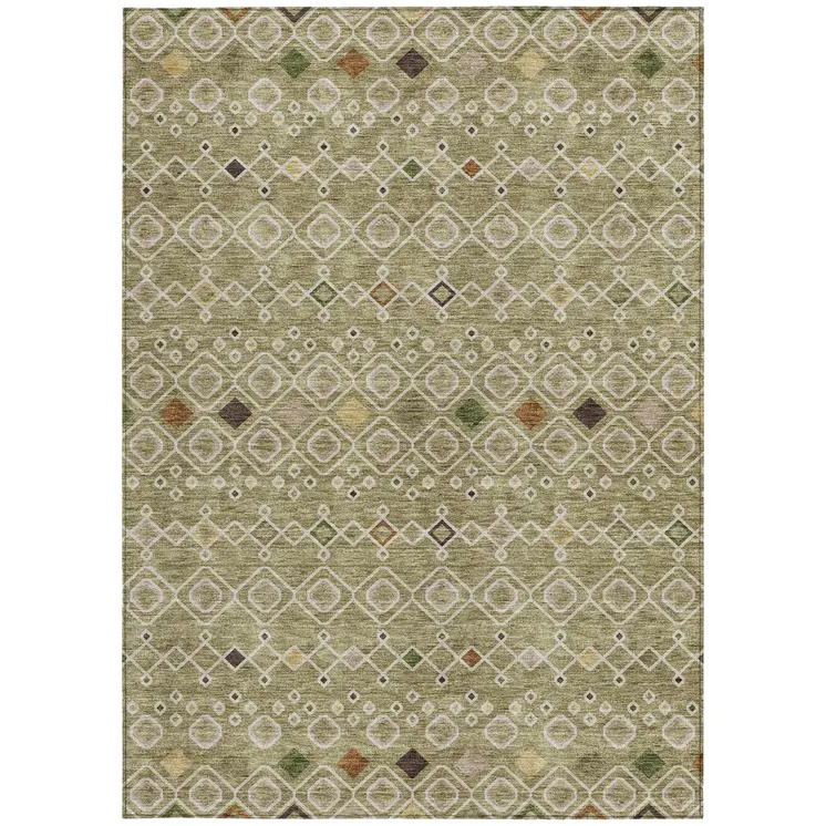 5' X 8' Sage Ivory And Beige Geometric Washable Indoor Outdoor Area Rug