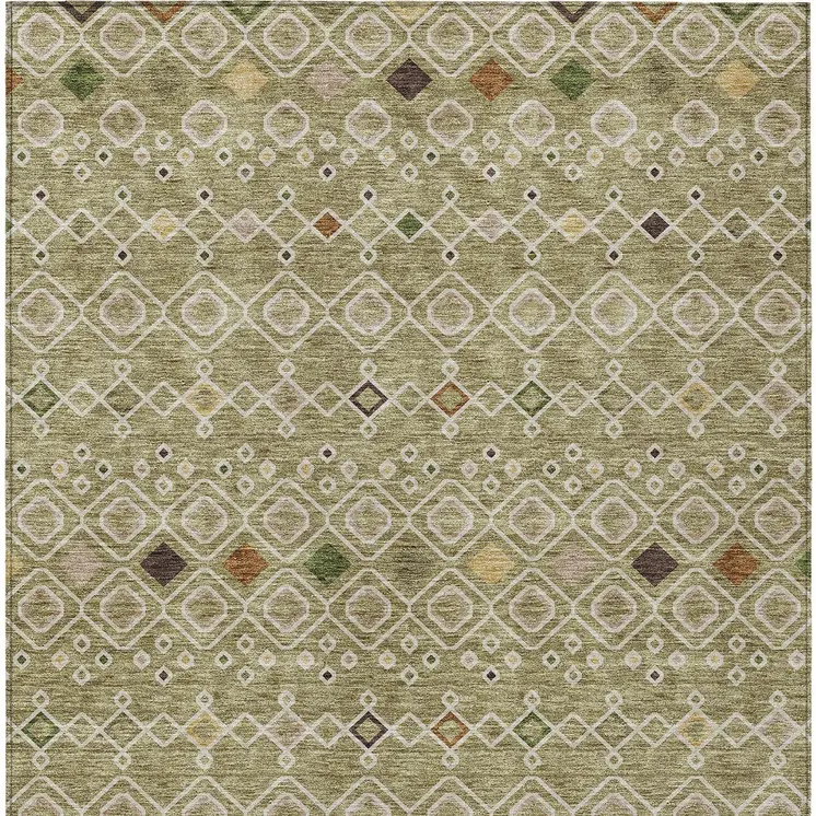 8' X 10' Sage Ivory And Beige Geometric Washable Indoor Outdoor Area Rug