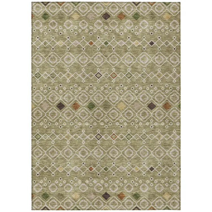 8' X 10' Sage Ivory And Beige Geometric Washable Indoor Outdoor Area Rug