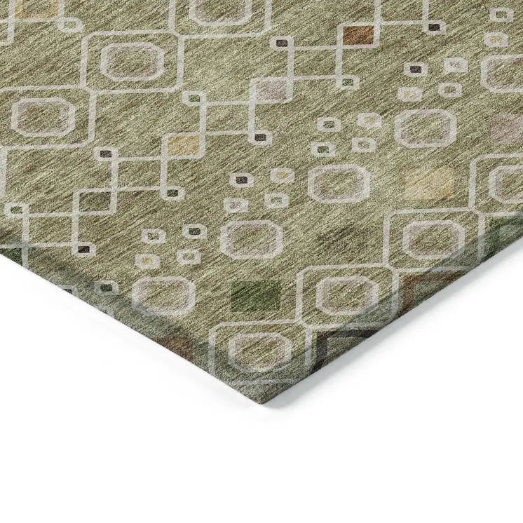 8' X 10' Sage Ivory And Beige Geometric Washable Indoor Outdoor Area Rug