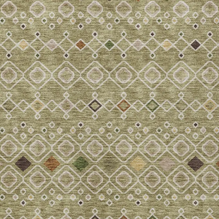 8' X 10' Sage Ivory And Beige Geometric Washable Indoor Outdoor Area Rug
