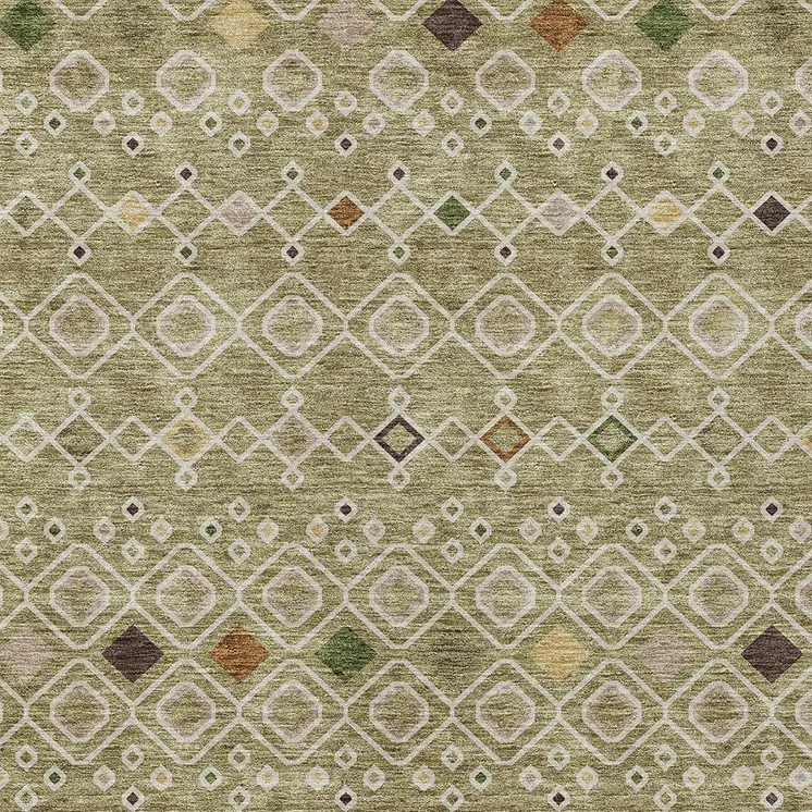 9' X 12' Sage Ivory And Beige Geometric Washable Indoor Outdoor Area Rug