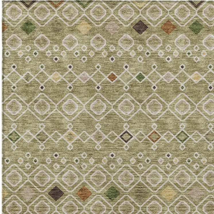 10' X 14' Sage Ivory And Beige Geometric Washable Indoor Outdoor Area Rug