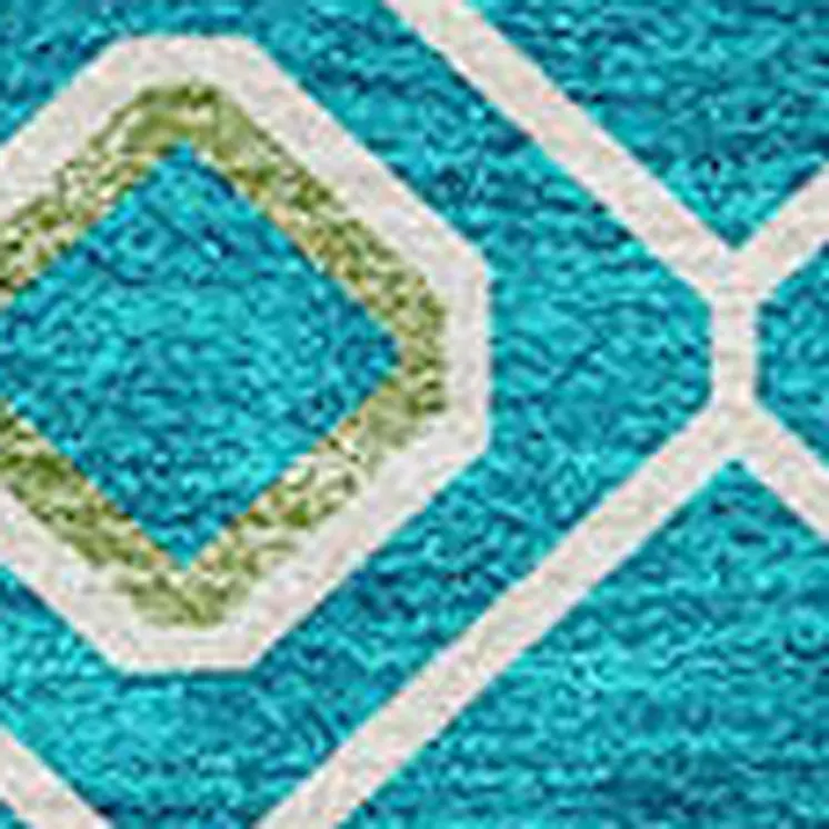 5' X 8' Teal Blue Ivory And Gold Geometric Washable Indoor Outdoor Area Rug