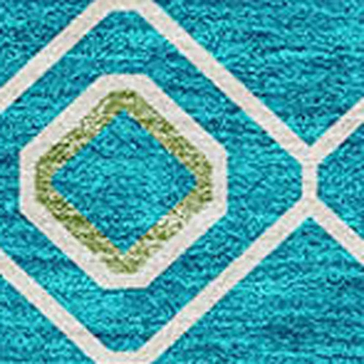 8' X 10' Teal Blue Ivory And Gold Geometric Washable Indoor Outdoor Area Rug
