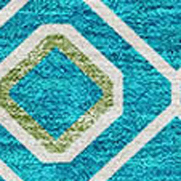 10' X 14' Teal Blue Ivory And Gold Geometric Washable Indoor Outdoor Area Rug