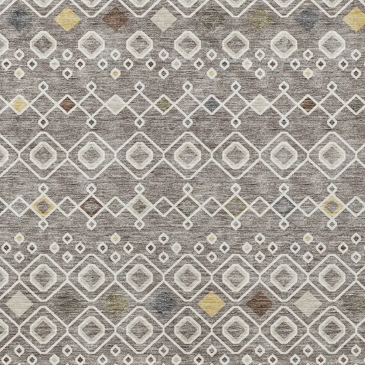 5' X 8' Taupe Gray And Gold Geometric Washable Indoor Outdoor Area Rug