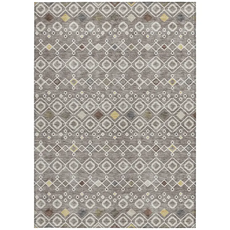 9' X 12' Taupe Gray And Gold Geometric Washable Indoor Outdoor Area Rug