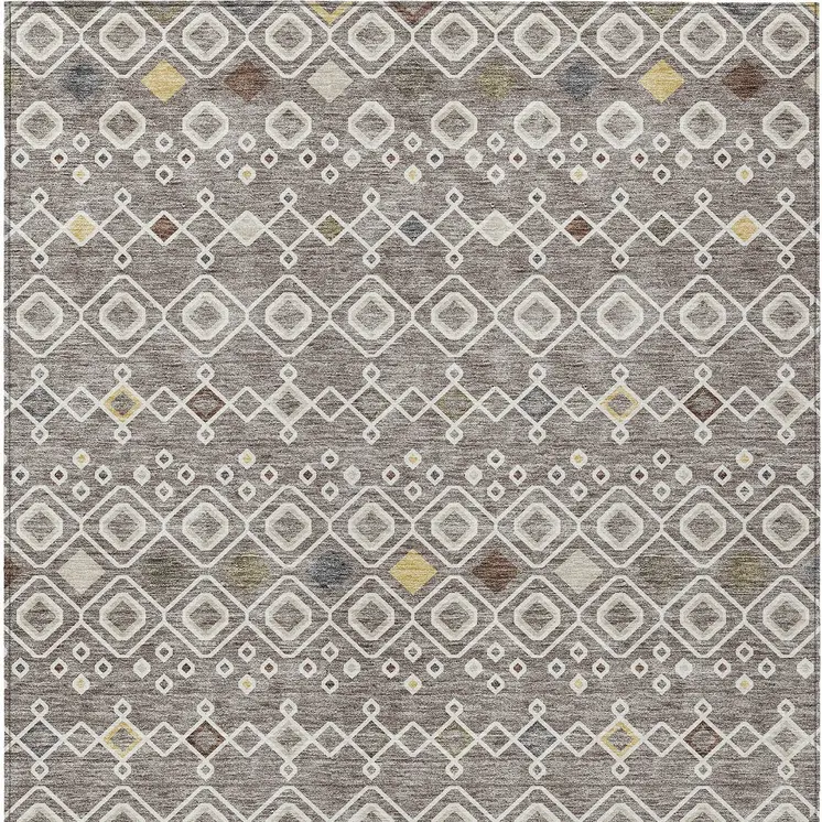 10' X 14' Taupe Gray And Gold Geometric Washable Indoor Outdoor Area Rug