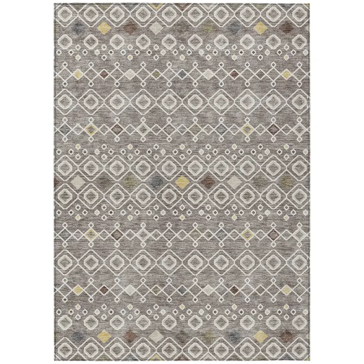 10' X 14' Taupe Gray And Gold Geometric Washable Indoor Outdoor Area Rug