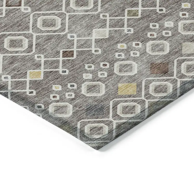 10' X 14' Taupe Gray And Gold Geometric Washable Indoor Outdoor Area Rug
