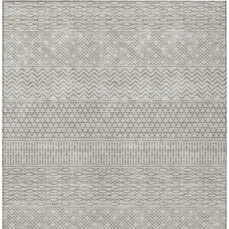 9' X 12' Beige And Ivory Chevron Washable Indoor Outdoor Area Rug