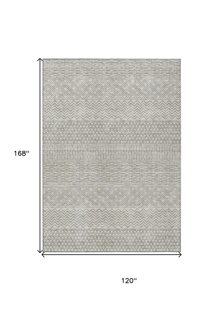 10' X 14' Beige And Ivory Chevron Washable Indoor Outdoor Area Rug