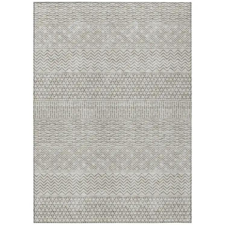 10' X 14' Beige And Ivory Chevron Washable Indoor Outdoor Area Rug