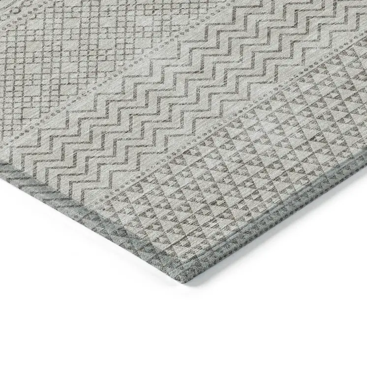 10' X 14' Beige And Ivory Chevron Washable Indoor Outdoor Area Rug