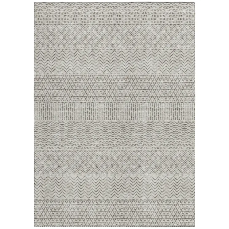 10' X 14' Beige And Ivory Chevron Washable Indoor Outdoor Area Rug