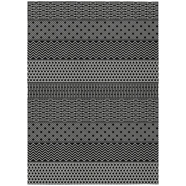 10' X 14' Black And Ivory Chevron Washable Indoor Outdoor Area Rug