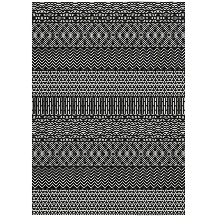 10' X 14' Black And Ivory Chevron Washable Indoor Outdoor Area Rug