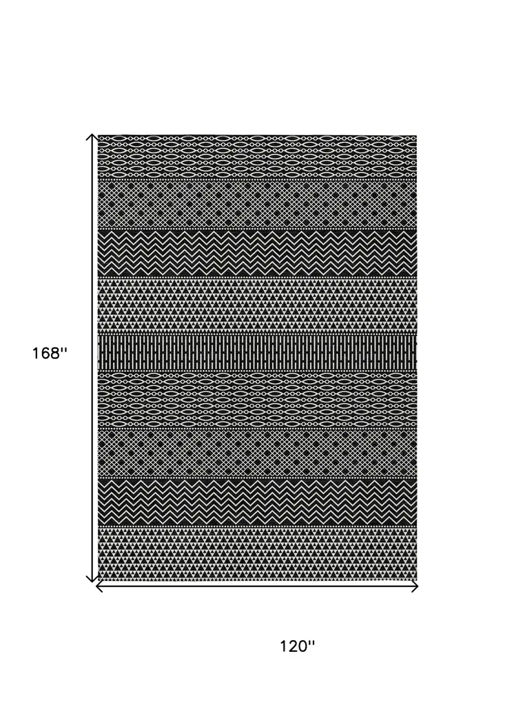 10' X 14' Black And Ivory Chevron Washable Indoor Outdoor Area Rug