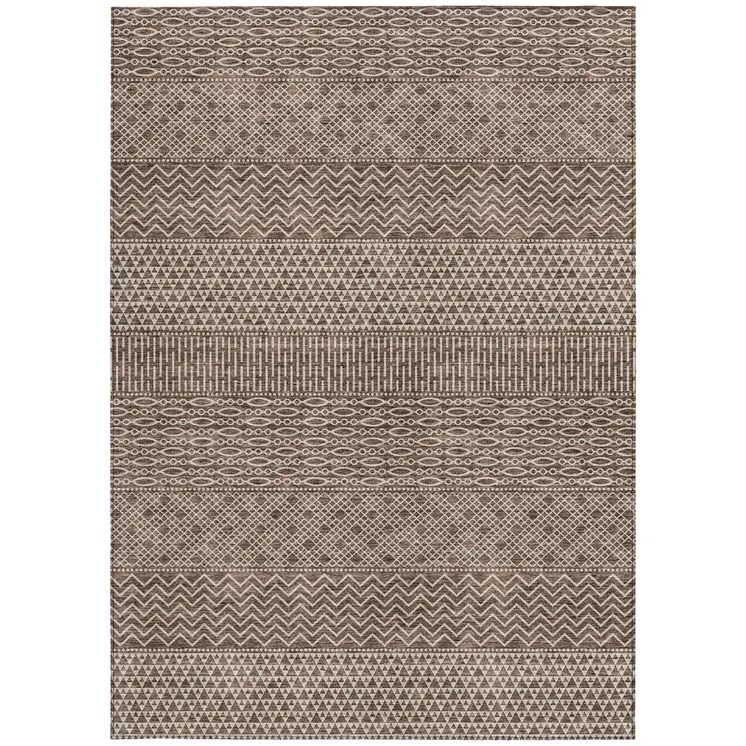 5' X 8' Brown And Ivory Chevron Washable Indoor Outdoor Area Rug