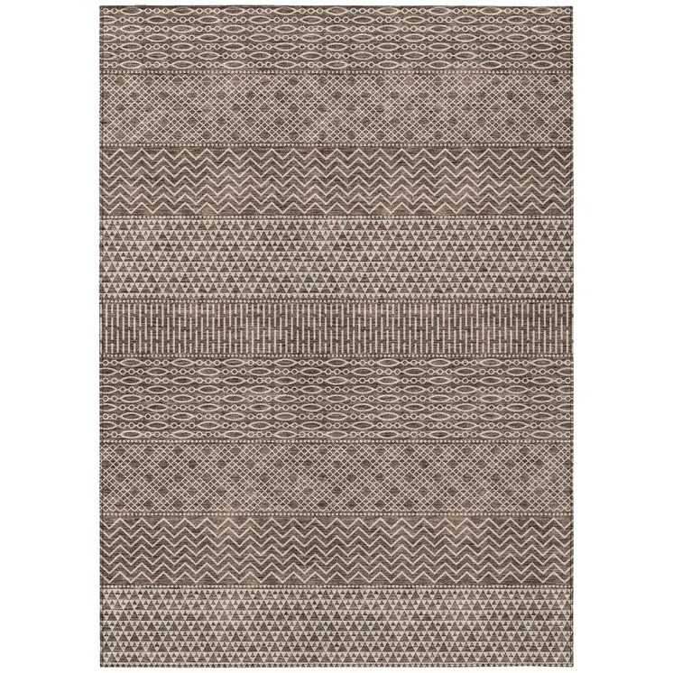 5' X 8' Brown And Ivory Chevron Washable Indoor Outdoor Area Rug