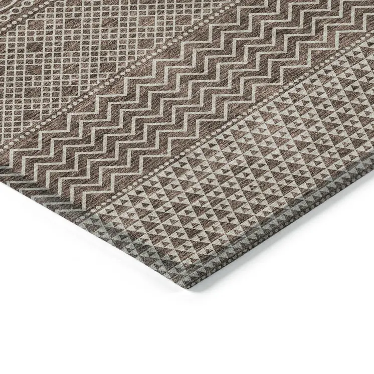 5' X 8' Brown And Ivory Chevron Washable Indoor Outdoor Area Rug
