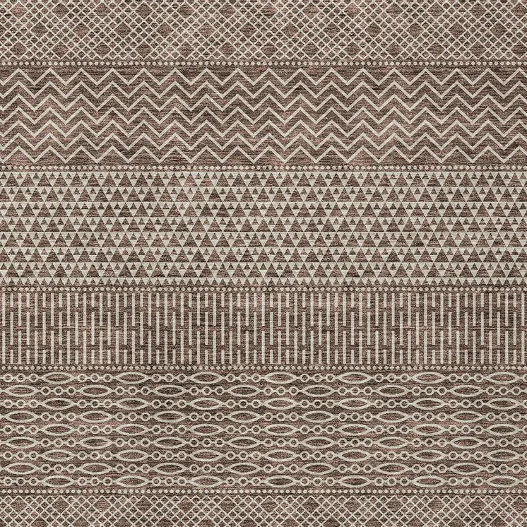 5' X 8' Brown And Ivory Chevron Washable Indoor Outdoor Area Rug