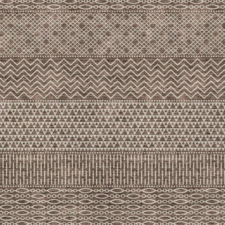 8' X 10' Brown And Ivory Chevron Washable Indoor Outdoor Area Rug